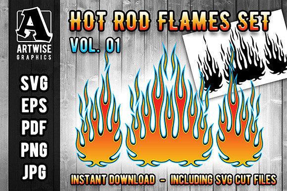 Download Hot Rod Fire Flame Vector Graphics Set - Vector graphics Collection