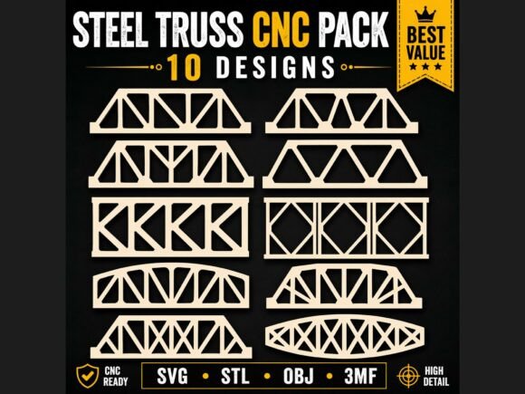 Download 10 Steel Truss Girder CNC SVG STL Pack - Cnc svg Collection