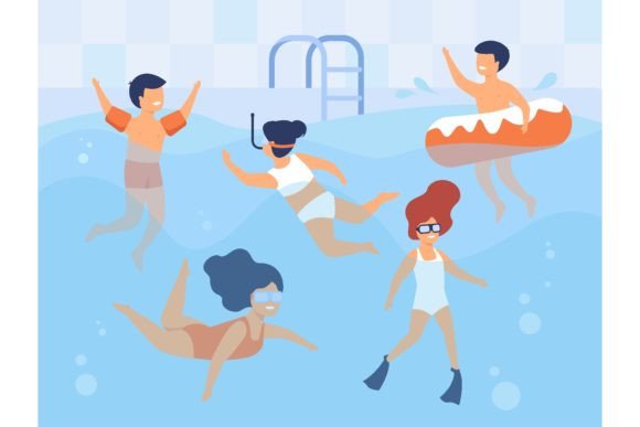 Download Happy Kids Swimming in Pool. Children in - Premium Resources